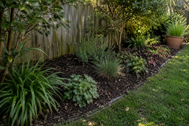 Healthy Garden Soil Restoration by Bayside Gardening Healthy garden with rich soil, thriving plants and fresh mulch after professional soil restoration